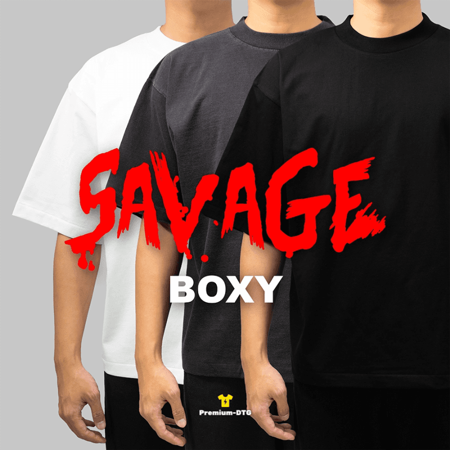 ตัวอย่างเสื้อ SAVAGE Boxy พร้อมงานสกรีน DTG และ DTF จาก Premium-DTG
