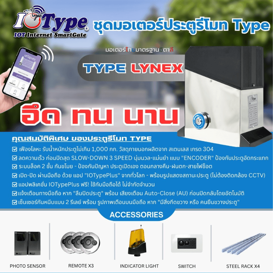 อุปกรณ์เสริมมอเตอร์ประตูรีโมท Type Lynex พร้อมระบบควบคุมผ่านแอป