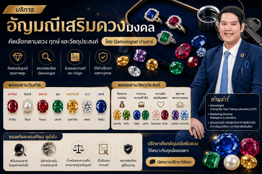 บริการอัญมณีเสริมดวงมงคล คัดเลือกตามดวงและวัตถุประสงค์ โดย Gemologist ท่านชาร์