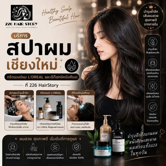 บริการสปาผมเชียงใหม่ ทรีตเมนต์ผม L'Oreal และดีท็อกซ์หนังศีรษะที่ร้าน 226 HairStory