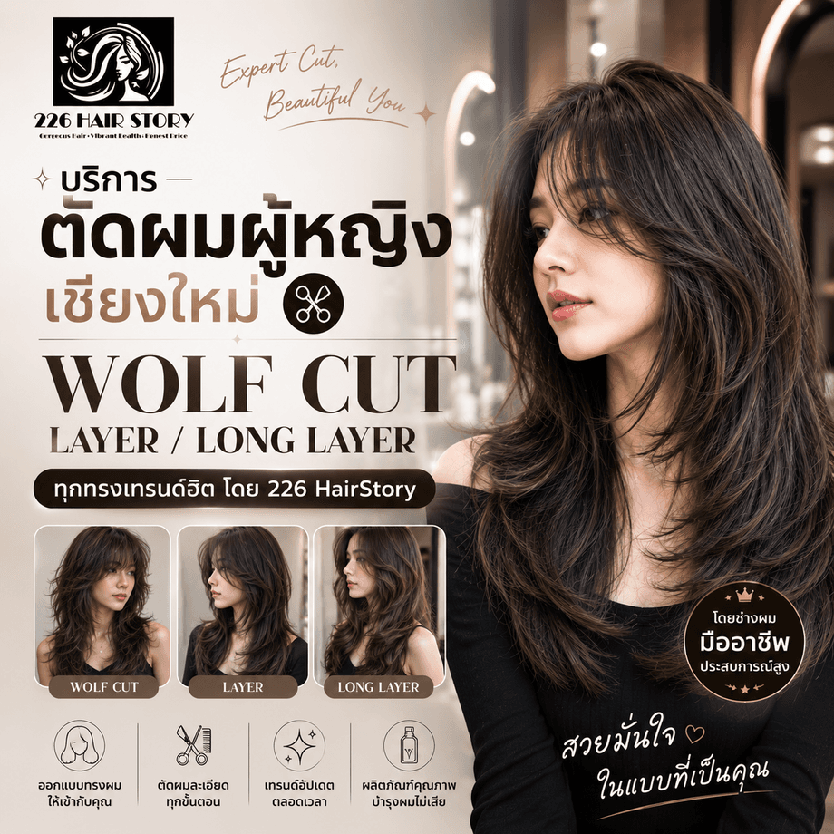 บริการตัดผมผู้หญิงเชียงใหม่ Wolf Cut Layer Long Layer ทุกทรงเทรนด์ฮิต โดย 226 HairStory