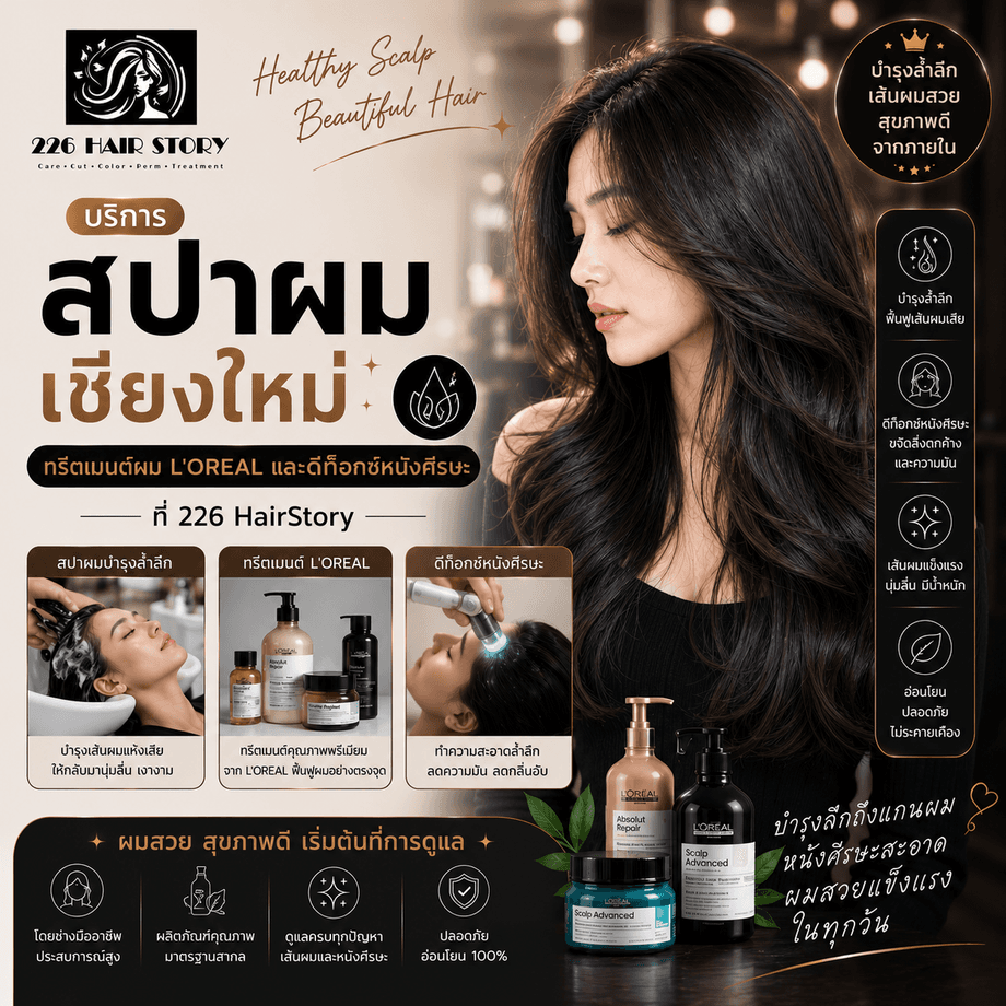 บริการสปาผมเชียงใหม่ ทรีตเมนต์ผม L'Oreal และดีท็อกซ์หนังศีรษะที่ร้าน 226 HairStory