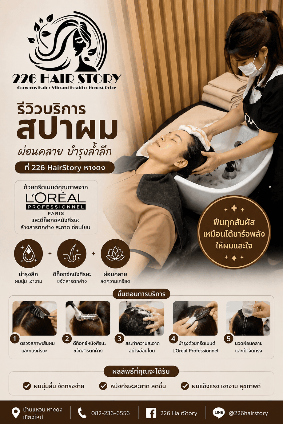 บริการสปาผมเชียงใหม่ ทรีตเมนต์ผม L'Oreal และดีท็อกซ์หนังศีรษะที่ร้าน 226 HairStory